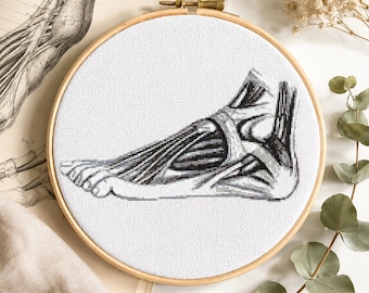Foot Anatomy Cross Stitch Pattern | Human Foot Exposed | Unusual Embroidery PDF | Modern Science Art