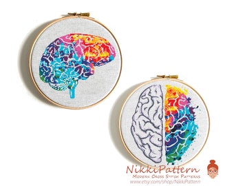 Brain cross stitch pattern Modern cross stitch Human anatomy Science cross stitch Body cross stitch Embroidery design Funny cross stitch PDF