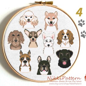 Dogs Cross Stitch Pattern Modern cross stitch Animal cross stitch Easy Poodle Boxer Chihuahua French Bulldog White Terrier Cavalier Shiba