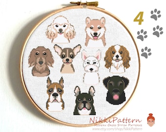 Dogs Cross Stitch Pattern Modern cross stitch Animal cross stitch Easy Poodle Boxer Chihuahua French Bulldog White Terrier Cavalier Shiba