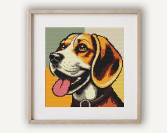 Dog cross stitch pattern, Beagle, Abstract animal, Pop art dog portrait, Cute animal cross stitch PDF, Easy small pattern Instant Download