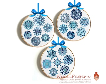 Christmas Snowflakes cross stitch pattern Small Snowflake ornament embroidery Mini cross stitch PDF Tiny Christmas cross stitch pattern