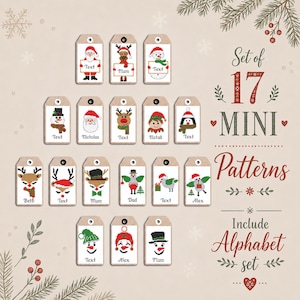 Christmas Cross Stitch Gift Tags – Mini Funny Christmas Ornaments, Personalized Holiday Labels, Santa, Reindeer, Snowman, Elf, Penguin, PDF
