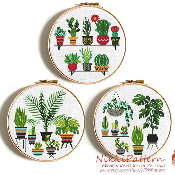 Cactus cross stitch pattern bundle Cacti potted flowers Small cacti cross stitch Succulents Easy cross stitch Plant lover beginner PDF