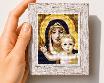 Mini art Cross Stitch Pattern PDF, The Madonna of the Lilies By Bouguereau, Famous painting, Small Tiny Art Embroidery, Instant Download