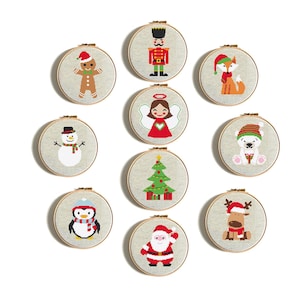 Christmas Cross Stitch Patterns – Mini Santa, Snowman, Penguin | Easy Ornaments & Cards | PDF Instant Download
