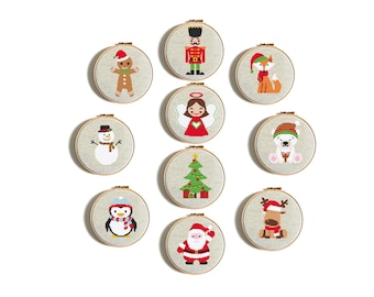 Patrones de punto de cruz navideños: Mini Papá Noel, muñeco de nieve, pingüino / Adornos y tarjetas fáciles / Descarga instantánea en PDF