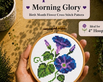 Morning Glory cross stitch pattern, Birth Month Flower, September flower, Mini and easy designs, The birth flower of Sept, Instant Download