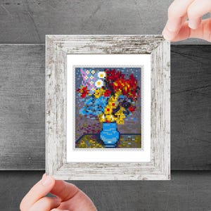 Mini Cross Stitch Pattern art - Flowers in a Blue Vase by Vincent van Gogh Famous painting cross stitch PDF pattern Small Tiny Miniature art