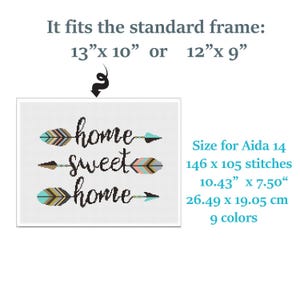 Home Sweet Home-kruissteekpatroon | Boho verenpijlen borduurwerk pdf | Citaat geteld kruissteekontwerp | Direct downloaden afbeelding 3