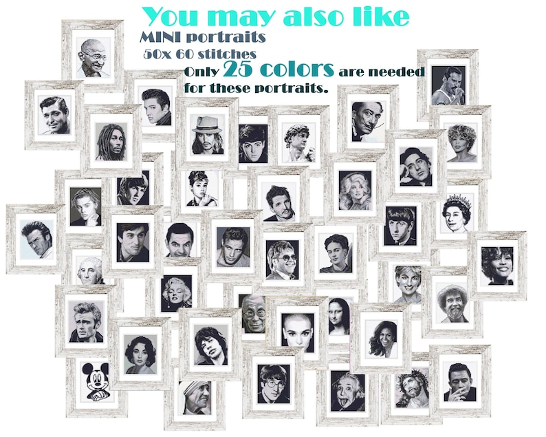 Elvis Presley mini cross stitch pattern, Modern tiny Portrait, Famous movie star, Tiny miniature picture painting Small easy frame art image 10