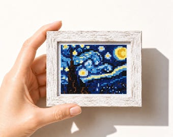 Starry Night Cross Stitch Pattern, Van Gogh Counted X- Stitch, Tiny Art, Mini Masterpiece, Famous Painting embroidery, PDF Instant download