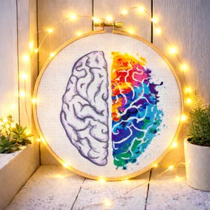 Gehirn Kreuzstich Stickmuster, Abstraktes Kreuzstich Stickmuster. Lustige, moderne Anatomie Dekor, Sofortiger Download PDF