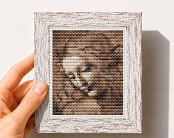Mini cross stitch pattern Modern tiny art - La Scapigliata - by Leonardo da Vinci Famous art Tiny miniature painting cross stitch Easy PDF