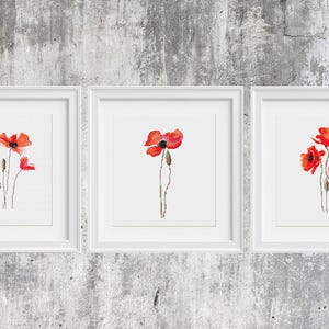 Poppy Cross Stitch Pattern PDF Easy cross stitch Poppies Set 3in1 Modern Embroidery Red poppy cross stitch Floral Natural Art Watercolor image 1