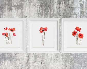 Poppy Cross Stitch Pattern PDF Easy cross stitch Poppies Set 3in1 Modern Embroidery Red poppy cross stitch Floral Natural Art Watercolor