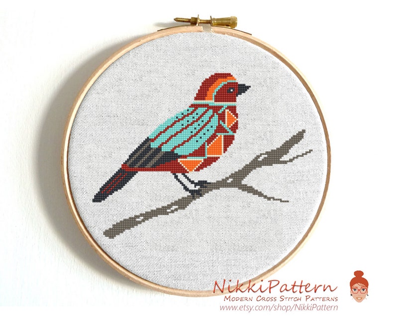 Birds Counted cross stitch pattern PDF Floral cross stitch Cute Bird on branch Modern cross stitch Animals cross stitch Easy cross stitch