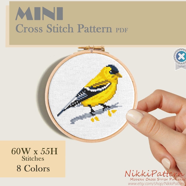 Mini bird cross stitch pattern Modern embroidery American Goldfinches cross stitch chart Counted cross stitch PDF Instant download Cute