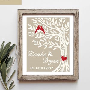 Wedding Cross Stitch Pattern PDF, Love tree with bird, DIY Add Your Names, Anniversary Gift, Alphabet Letters Included, Instant Download image 8