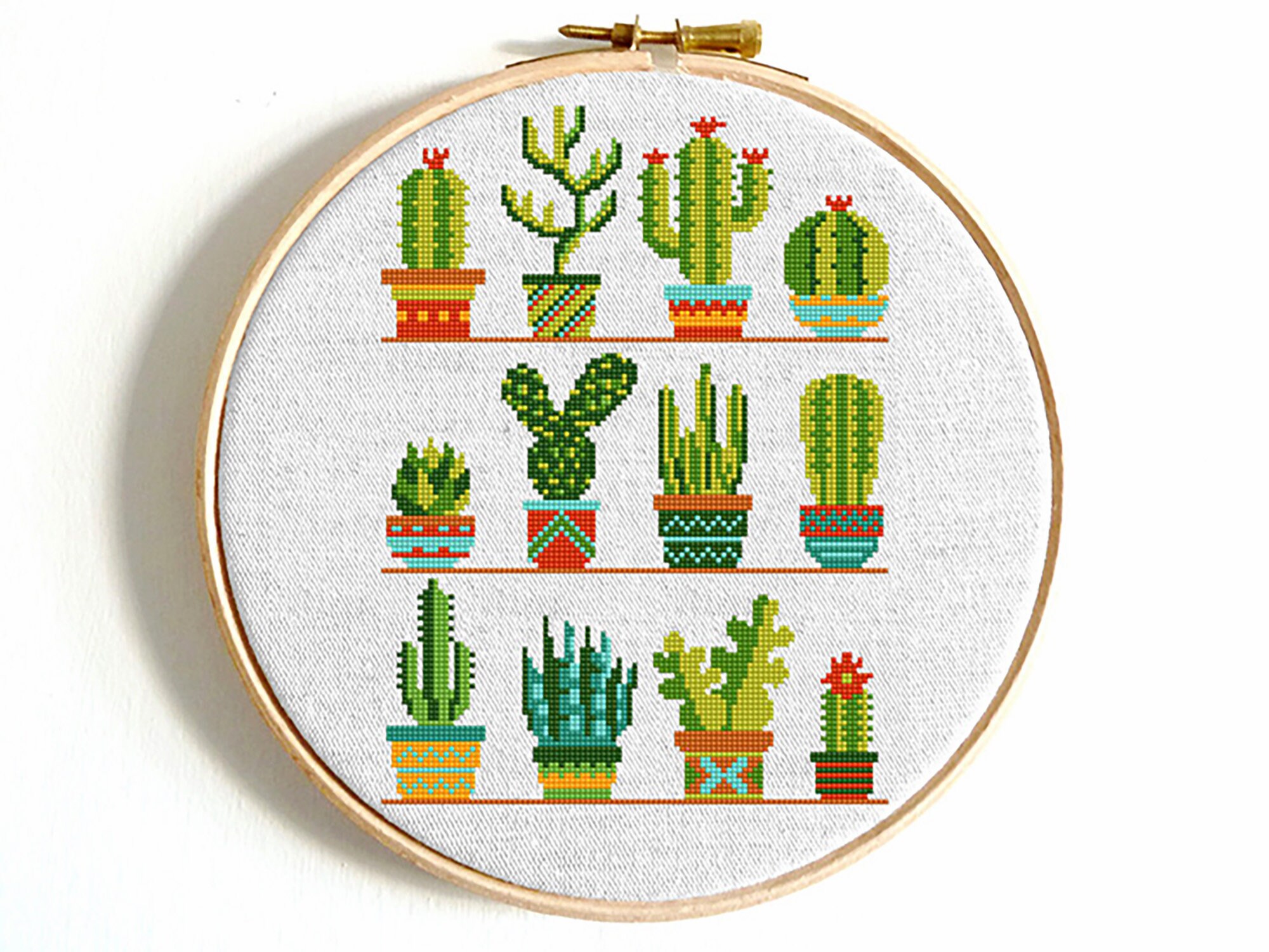 Mini Cactus kruissteekpatroon Kleine Cacti kruissteekmonsternemer