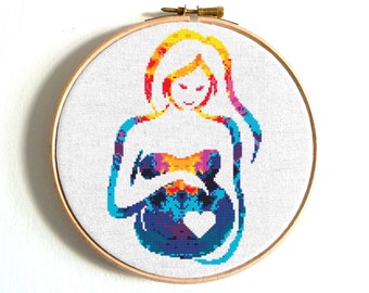 Mother counted cross stitch pattern Embryo cross stitch sampler Pregnant woman PDF pattern Counted cross stitch Instant download