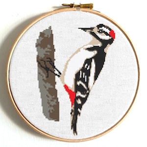 Bird cross stitch pattern Woodpecker cute bird counted cross stitch Easy cross stitch printable PDF pattern Animal embroidery