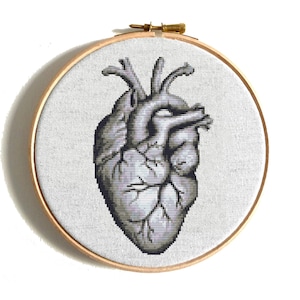 Heart cross stitch pattern, Anatomical heart embroidery design, Instant download, Human anatomy counted cross stitch, Love x-stitch