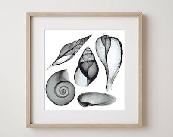 Seashell Cross Stitch Pattern, Nautical Minimalist Art (PDF Pattern)