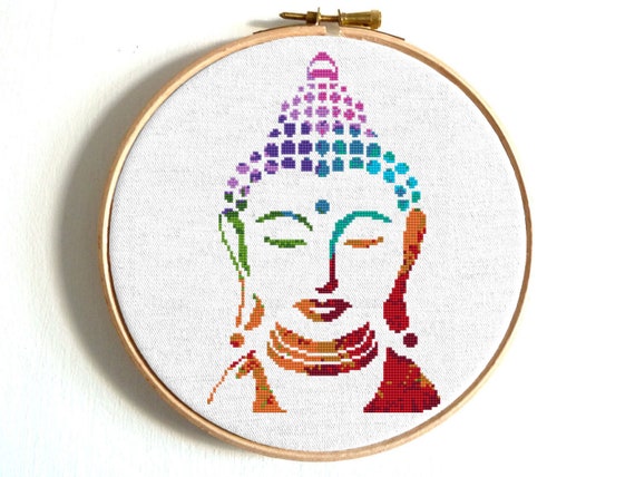 Cross Stitch Counted Patterns Mandala Buddha Yoga Cross Lotus Cross Yang Silhouette Yin Art Stitch Modern Hoop Etsy - Flower Stitch Watercolor