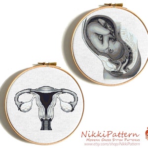 Modern cross stitch pattern Anatomy uterus cross stitch Human anatomy cross stitch Ovary cross stitch Funny Feminist Baby cross stitch PDF