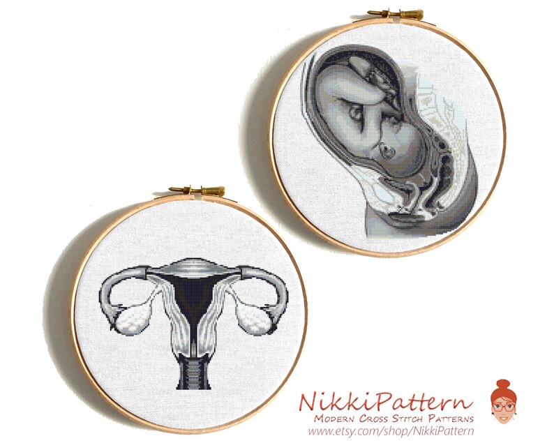 Modern cross stitch pattern Anatomy uterus cross stitch Human Etsy