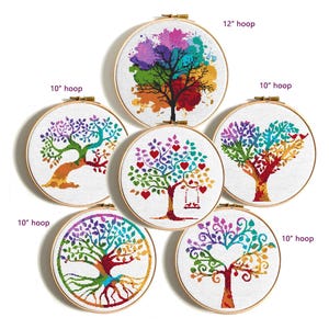 Tree cross stitch pattern, Colorful Four Seasons tree, Set of 6 embroidery, Modern hoop art, Easy nature Art Decor, Instant download PDF