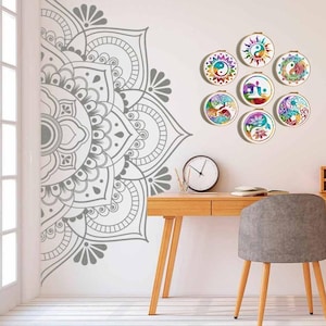 Schema punto croce Yin Yang – Set di 7 mandala colorati, albero della vita, simboli di meditazione in formato PDF, ricamo moderno su telaio, decorazioni zen