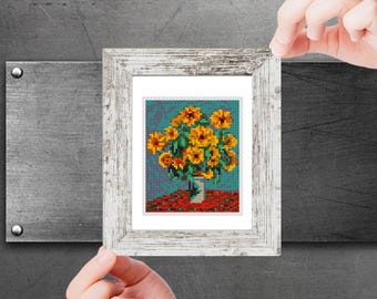 Mini Cross Stitch Pattern PDF, Monet - Bouquet of Sunflowers, Tiny Counted Art Cross Stitch, Famous Painting, Masterpiece, Instant Download