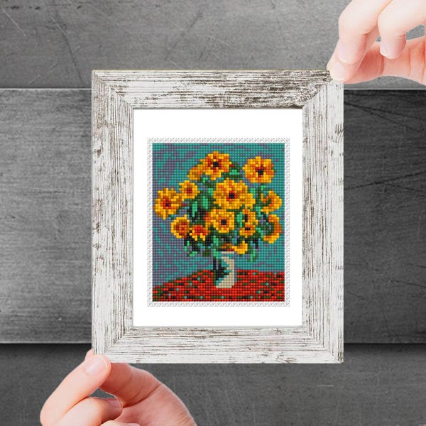 Mini Cross Stitch Pattern PDF, Monet - Bouquet of Sunflowers, Tiny Counted Art Cross Stitch, Famous Painting, Masterpiece, Instant Download