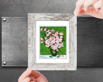 Mini Cross Stitch Pattern PDF, Vase with Roses- by Vincent van Gogh, Famous painting, Small Tiny Art Embroidery, Instant Download