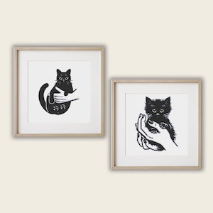 Cat cross stitch pattern PDF, Black cute kitten embroidery, Simple and beginner friendly patterns for cat lovers, Instant download