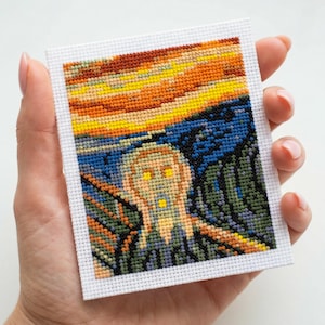 Miniatura de ponto cruz - O Grito de Edvard Munch - Famosa pintura em ponto cruz, miniatura de obra-prima - Download digital