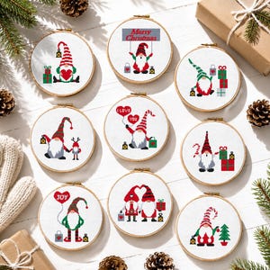 Patrón de punto de cruz de gnomo navideño, conjunto de 9 divertidos gnomos navideños para bordar, decoración navideña escandinava, lindos gnomos nórdicos, descarga instantánea.