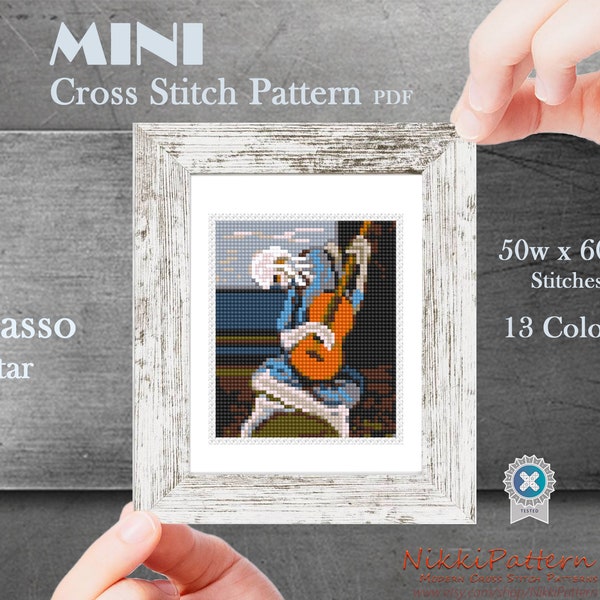 Mini modèle de point de croix Art miniature moderne - Guitare de Picasso Peinture miniature d'art célèbre Tableau PDF pour débutants