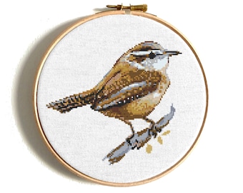 Carolina Wren Kreuzstichvorlage. Süsser Wald Vogel, einfache Kreuzstich Vorlage, Singvogel Stickvorlage, sofort-Download