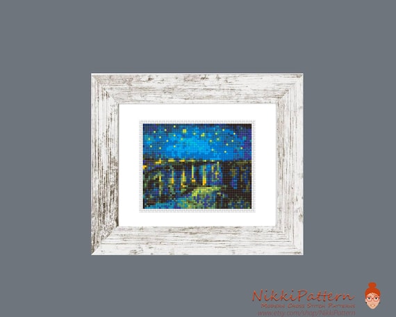 ゴッホの星月夜クロスステッチ図案 – ローヌ川の星月夜刺繍PDF、名画