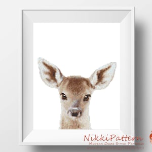 Deer cross stitch pattern Animal cross stitch Forest animal Baby cross stitch pdf pattern Baby animals portrait Woodland animal Modern art