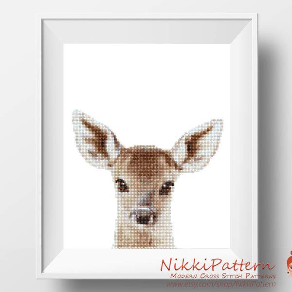 Deer cross stitch pattern Animal cross stitch Forest animal Baby cross stitch pdf pattern Baby animals portrait Woodland animal Modern art