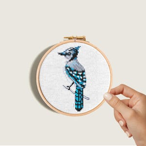 Mini bird cross stitch pattern Blue Jay counted cross stitch, Tiny songbird, Easy cross stitch, PDF Instant download