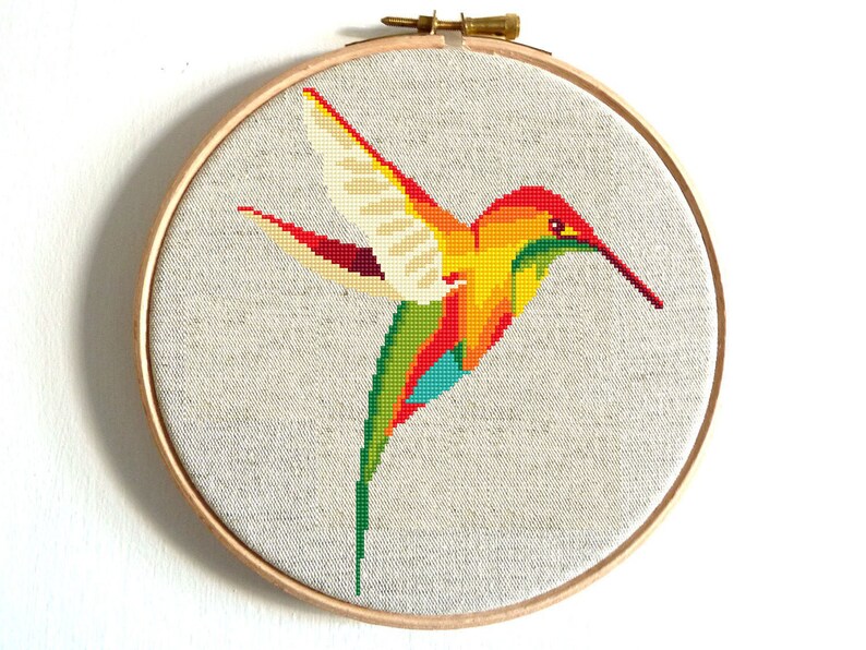 Colourful Hummingbird cross stitch pattern Geometric Bird ...