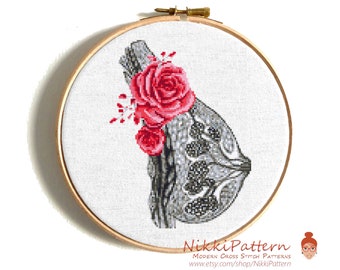 Floral breast anatomy art cross stitch pattern Rose cross stitch Counted cross stitch Human body anatomical Reproductive organ embroidery