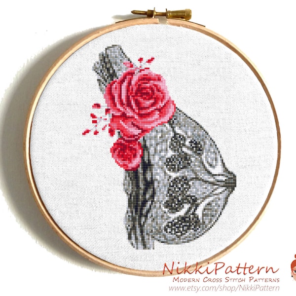 Floral breast anatomy art cross stitch pattern Rose cross stitch Counted cross stitch Human body anatomical Reproductive organ embroidery