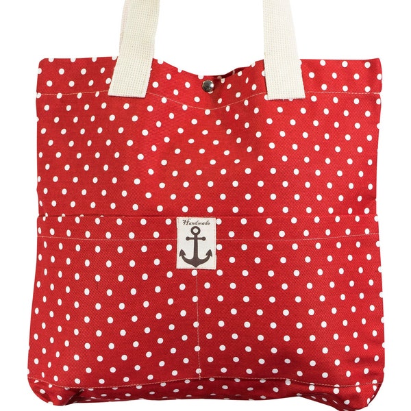 Mrs. Tote Schultertasche Baumwolle Canvas bedruckt mit zwei Vordertaschen