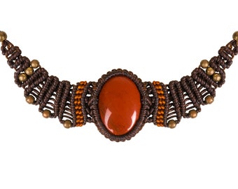 CCcollections Collar de macramé hecho a mano, cordón encerado con cuentas de latón y piedra